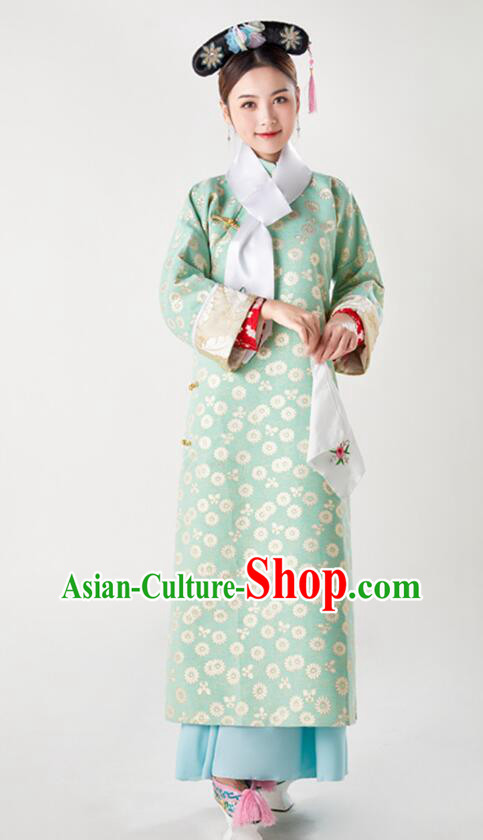 China Ancient Palace Lady Costumes Qing Dynasty Princess Clothing Green Qipao China Ancient Palace Lady Costumes Qing Dynasty Princess Clothing Green Qipao