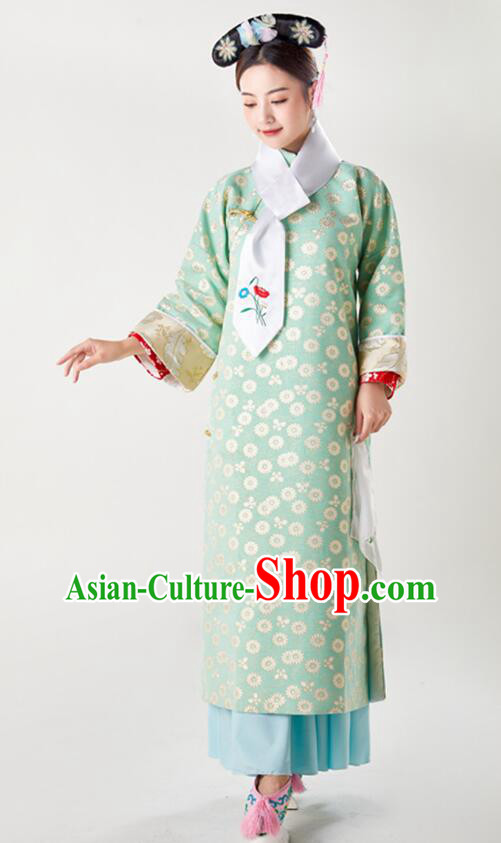China Ancient Palace Lady Costumes Qing Dynasty Princess Clothing Green Qipao China Ancient Palace Lady Costumes Qing Dynasty Princess Clothing Green Qipao