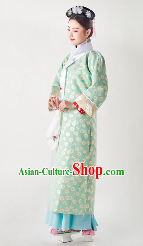 China Ancient Palace Lady Costumes Qing Dynasty Princess Clothing Green Qipao China Ancient Palace Lady Costumes Qing Dynasty Princess Clothing Green Qipao