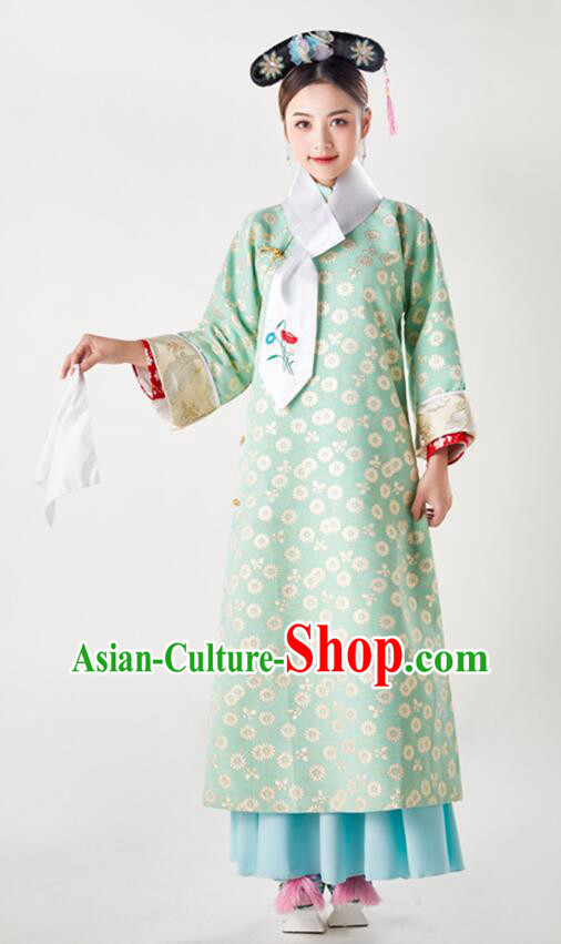 China Ancient Palace Lady Costumes Qing Dynasty Princess Clothing Green Qipao China Ancient Palace Lady Costumes Qing Dynasty Princess Clothing Green Qipao