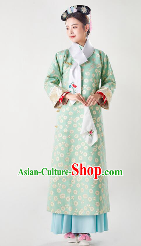 China Ancient Palace Lady Costumes Qing Dynasty Princess Clothing Green Qipao China Ancient Palace Lady Costumes Qing Dynasty Princess Clothing Green Qipao