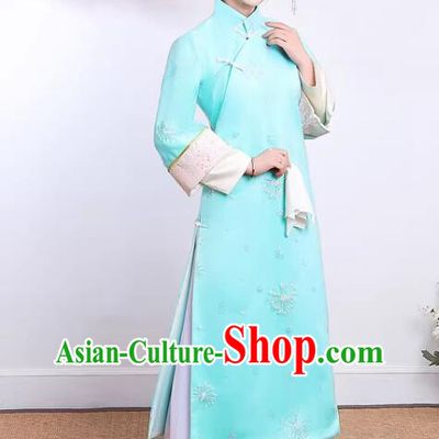 China Qing Dynasty Court Lady Clothing TV Series Manchu Woman Blue Dress Ancient Royal Princess Costumes