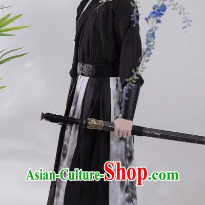 China Ancient Young Hero Costumes Ming Dynasty Male Clothing Wuxia TV Series Swordsman Black Hanfu Outfit