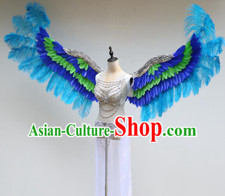Brazilian Carnival Angel Wings Top Show Blue Feather Wings Model Catwalks Props Brazilian Carnival Angel Wings Top Show Blue Feather Wings Model Catwalks Props
