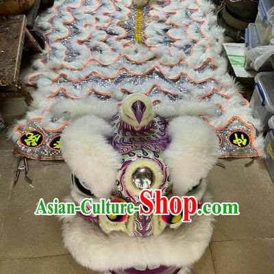 Handmade China Purple Fut San Lion Head with White Wool New Year Parade World Competition Lion Dance Costume Complete Set