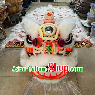 Handmade White Wool Fut San Lion Head and Body Costume China New Year Parade World Competition Lion Dance Costume Set
