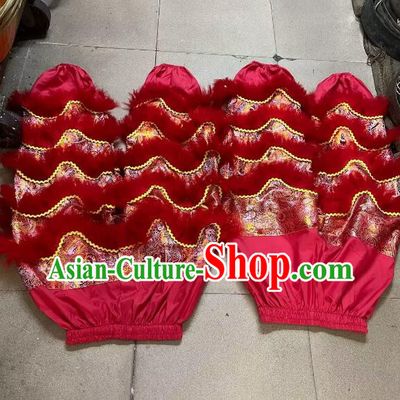 Handmade World Lion Dance Competition Fur Costumes 2 Pairs Lion Dance Pants Adult Size Red Satin Trousers with Red Fur