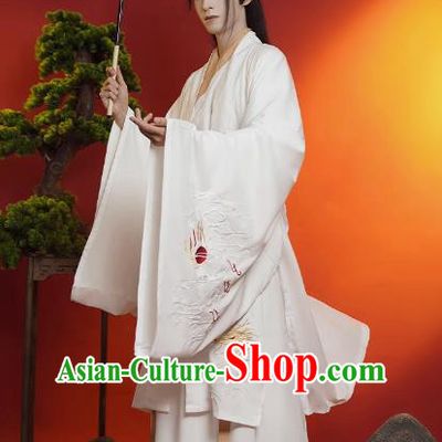 China Ancient Young Childe Costumes Ming Dynasty Scholar Clothing TV Series Swordsman White Hanfu Outfit