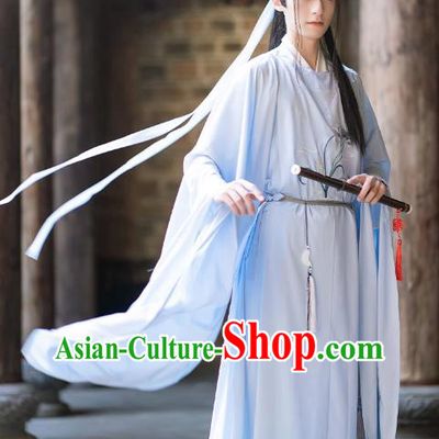 Ancient Chinese Costumes Young Childe Outfit Song Dynasty Scholar Clothing TV Series Swordsman Blue Hanfu Set