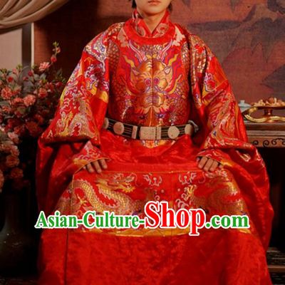 China Traditional Wedding Clothing Ancient Groom Red Costume Ming Dynasty Scholar Robes Complete Set