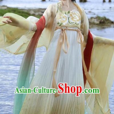 China Ancient Palace Lady Costumes Tang Dynasty Princess Yellow Dresses Traditional Hanfu Embroidered Hezi Qun Clothing