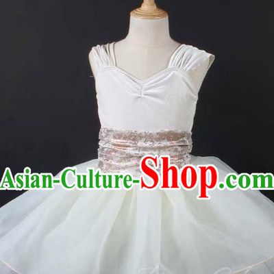 Children Female Tutu Skirt Sleeveless Stage Costume Performance Costume Adult Yarn Skirt Dress Ballet Dance Skirt