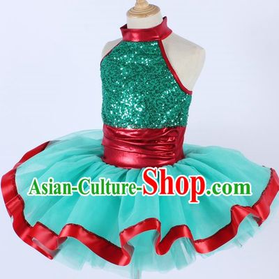 Children Sequin Gauze Skirt Suspender Tutu Skirt Ballet Dance Skirt Green Stage Costume Performance Costume