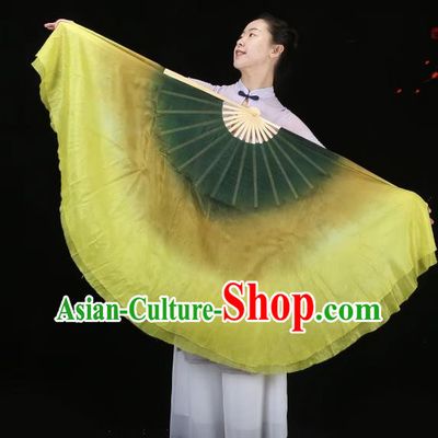 Dance Fan Classical Large Fan Silk Fan Leaves Fall In The Autumn Wind Lengthened Dark Green Gradient Yangko Fan