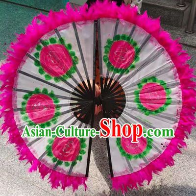 Korean Dance Dance Fan Peony Flower Rose Red Feather Fan Dance Opening Dance Dance Props Large Fan