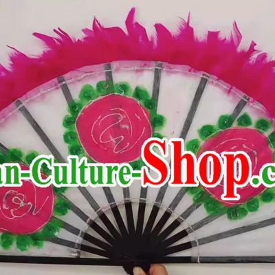 Korean Dance Dance Fan Peony Flower Rose Red Feather Fan Dance Opening Dance Dance Props Large Fan