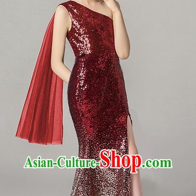 Girls Evening Dress Temperament Slim Mermaid Skirt Sequin Trailing Dress Children Host Model Catwalk Costumes