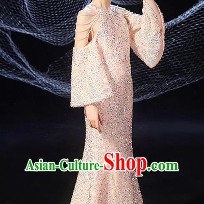 Girls Evening Dress Temperament Slim Mermaid Skirt Sequin Trailing Dress Children Host Model Catwalk Costumes