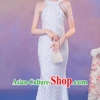 Girls Evening Dress Temperament Slim Mermaid Skirt Sequin Trailing Dress Children Host Model Catwalk Costumes