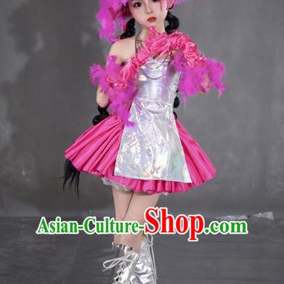 Girls Rose Red Tide Dress Yuan Universe Technology Style Sweet And Cool Princess Dress Six One Children Catwalk Performance Dress