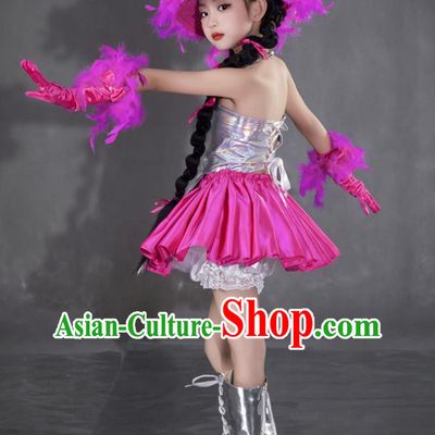 Girls Rose Red Tide Dress Yuan Universe Technology Style Sweet And Cool Princess Dress Six One Children Catwalk Performance Dress