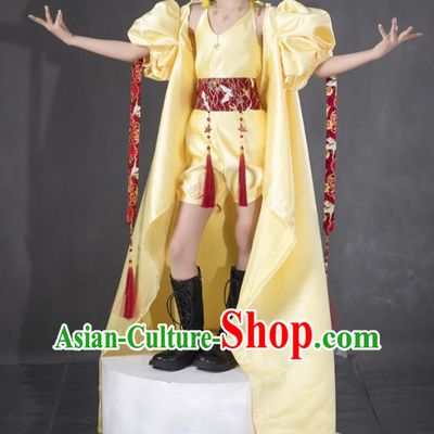 Girls Yellow Twenty Four Solar Terms Awakening Of Insects Dress Chinese Style Suit T Stage Show Catwalk Competition Suit