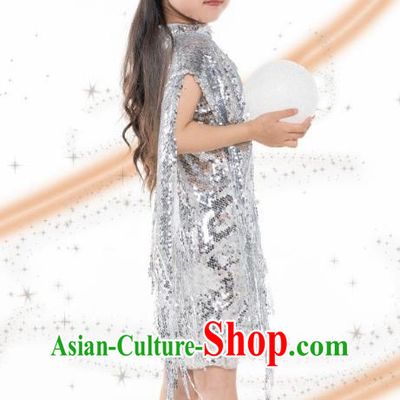 Girls Model Competition Trendy Clothes Children Catwalk Catwalk Princess Silver Sequins Future Technology Sense Yuan Universe Dress