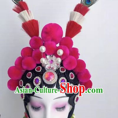 Chinese Style Dance Performance Opera Dance Headdress Pompom Peacock Hair Pheasant Feather Art Test Dance Performance Headdress