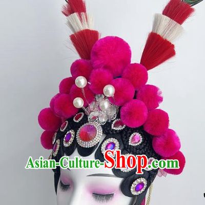 Chinese Style Dance Performance Opera Dance Headdress Pompom Peacock Hair Pheasant Feather Art Test Dance Performance Headdress