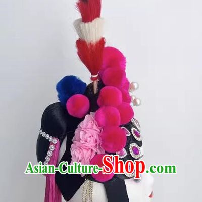 Chinese Style Dance Performance Opera Dance Headdress Pompom Peacock Hair Pheasant Feather Art Test Dance Performance Headdress