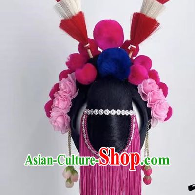 Chinese Style Dance Performance Opera Dance Headdress Pompom Peacock Hair Pheasant Feather Art Test Dance Performance Headdress