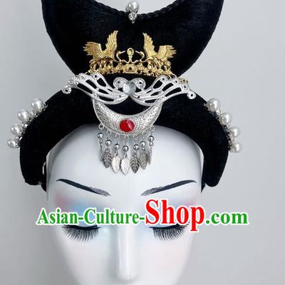 Chinese Classical Dance Banquet Solo Dance Wig Hair Bag Headdress Art Test National Dance Horn Bag Headdress Dance Performance Headdress