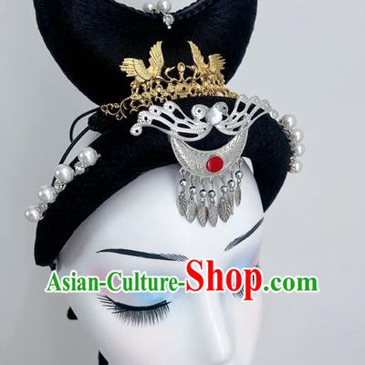 Chinese Classical Dance Banquet Solo Dance Wig Hair Bag Headdress Art Test National Dance Horn Bag Headdress Dance Performance Headdress