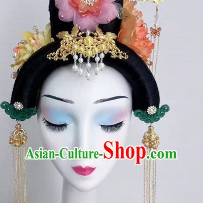 Chinese Classical Dance Imperial Concubine Performance Dance Headdress Wig Peony Flower Ancient Style Han And Tang Style Wig Headdress