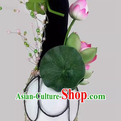 Chinese Classical Dance New Lotus Headdress Fake Hair Bun Long Tassel Art Examination Dance Supplies Performance Headdress