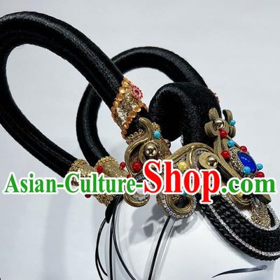 Dunhuang Feitian Art Test Performance Chinese Classical Dance Headdress Wig Double Ring Hair Bun Rebound Pipa Dance Headdress