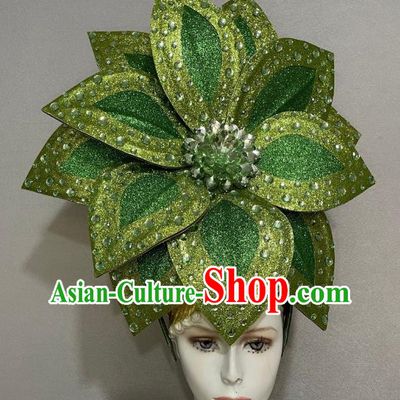 Green Flowers Opening Dance Performance Feather Headdress Dance Team Samba Costumes Carnival Halloween