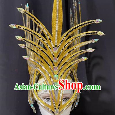 Golden Mask Prologue Performance Show Feather Headdress Dance Team Samba Costumes Carnival Halloween