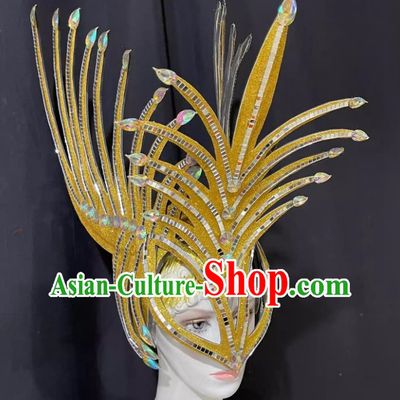 Golden Mask Prologue Performance Show Feather Headdress Dance Team Samba Costumes Carnival Halloween