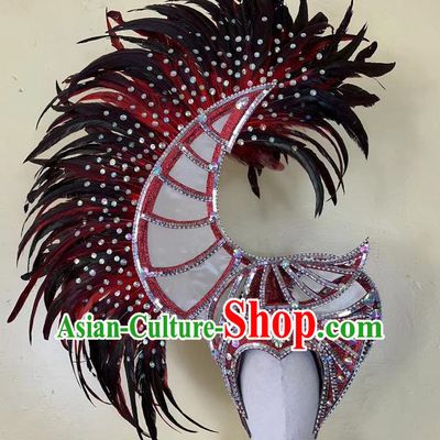 Red And Black Opening Dance Performance Feather Headdress Dance Team Samba Carnival Halloween