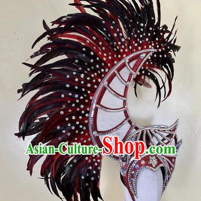 Red And Black Opening Dance Performance Feather Headdress Dance Team Samba Carnival Halloween