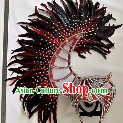 Red And Black Opening Dance Performance Feather Headdress Dance Team Samba Carnival Halloween