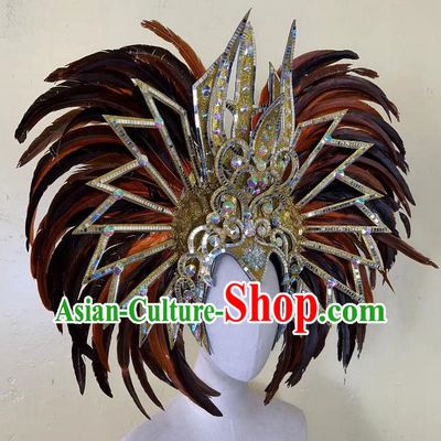Brown Opening Dance Performance Feather Headdress Team Samba Mardi Gras Halloween