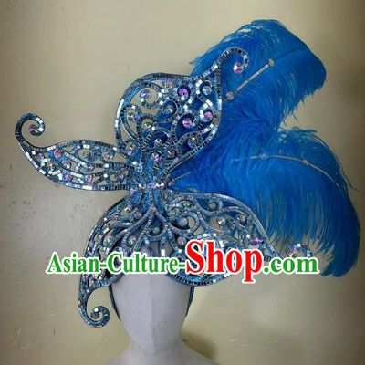 Blue Opening Dance Performance Feather Headdress Team Samba Carnival Halloween