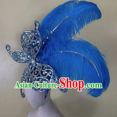 Blue Opening Dance Performance Feather Headdress Team Samba Carnival Halloween