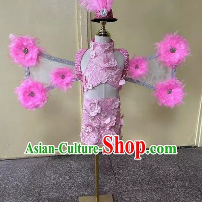 Girls T Stage Swimsuit Stage Victoria Secret Feather Catwalk Show Trailing Chinese Style Model Fashion Trend Clothing Dress