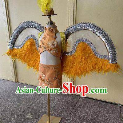 Girls T Stage Swimsuit Stage Victoria Secret Feather Catwalk Show Trailing Chinese Style Model Fashion Trend Clothing Dress
