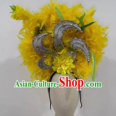 Yellow Feather Opening Dance Performance Show Feather Headdress Dance Team Samba Costumes Carnival Halloween