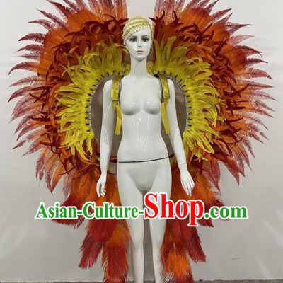 Orange Wings Opening Dance Performance Show Feather Headdress Dance Team Samba Costumes Carnival Halloween