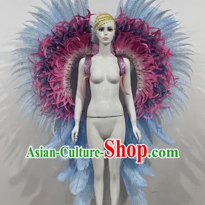 Blue Wings Prologue Show Performance Feather Headdress Dance Team Samba Costumes Carnival Halloween